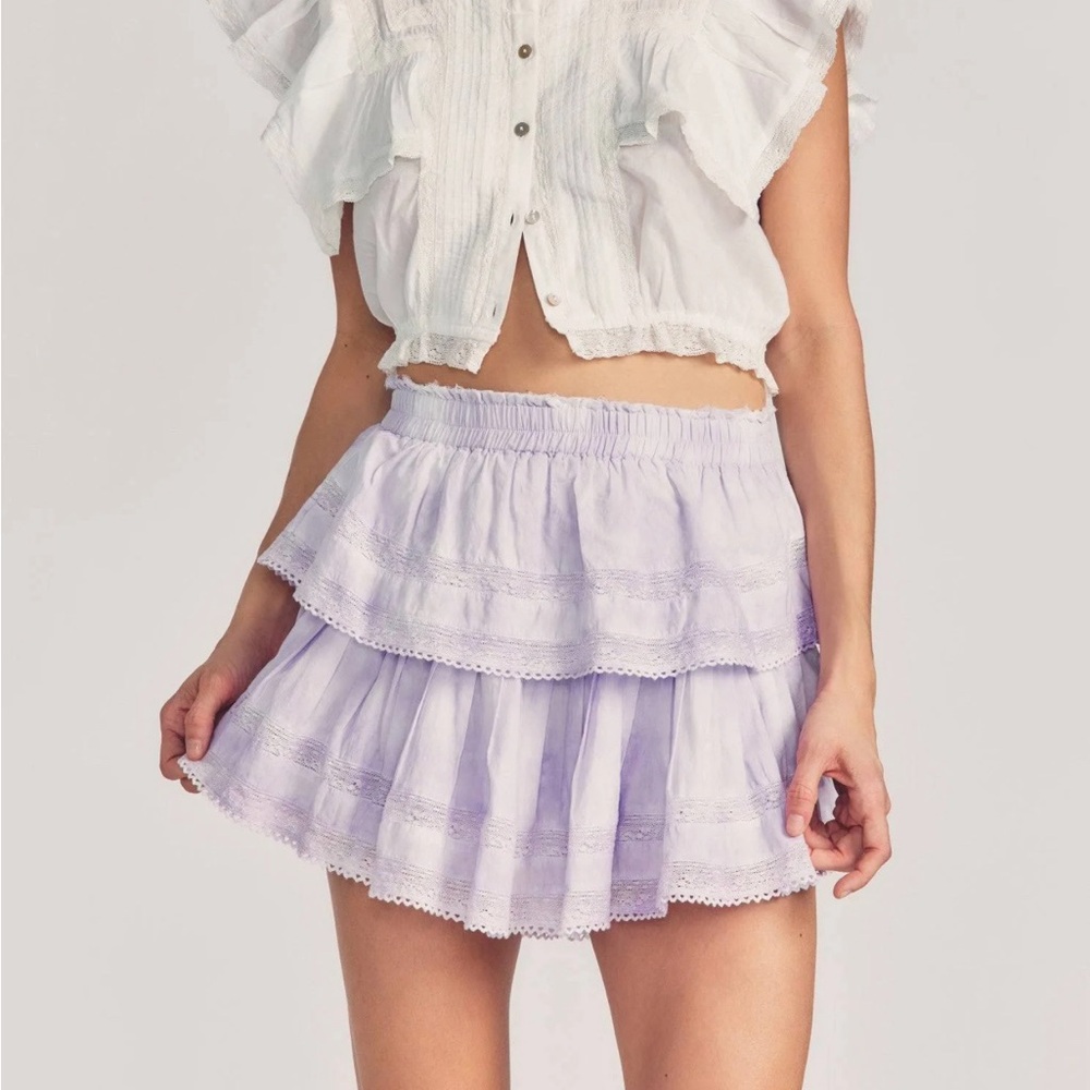 Purple loveshackfancy ruffle mini skirt
